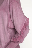 Long Sleeve Mineral Washed Top with Ruffled Sleeves in Dusty Mauve - Sweet as Jelly