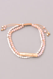 Gold Bar Beaded Pull Tie Bracelet in Pink - Sweet as Jelly