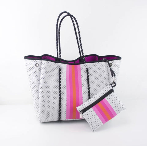 Neoprene Bag Large - white and hot pink