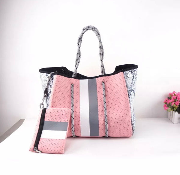 Neoprene Bag Large - pink and grey